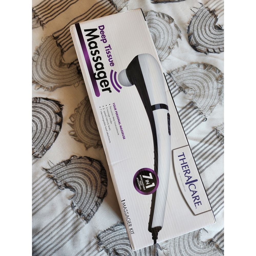 TheraCare Deep Tissue Massager 7-in-1 Handheld Percussion Heat 19-016 White